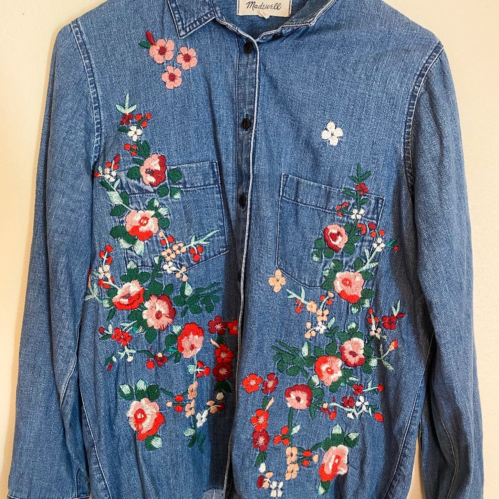 Floral Stitch Denim Shirt